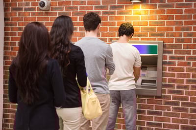 Visitors queuing up to check themselves in