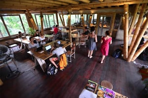 Members walking through Hubub coworking space in Bali