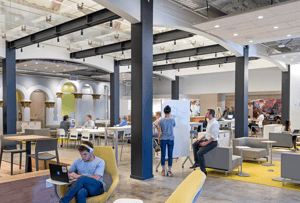 Working together in a casual coworking space environment