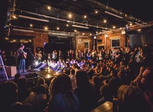 Live music performance in front of a packaged audience at at Duke Studios in Leeds