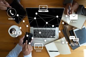 Office worker analyzing iPad receptionist cloud-based visitor logs