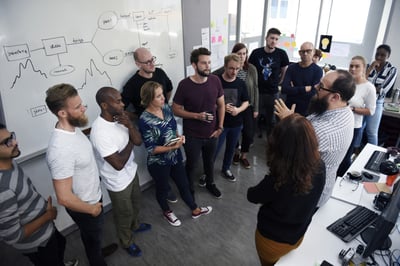 Overhead photo of a diverse workforce in modern office