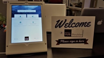 Digital sign-in sheet at a modern coworking space