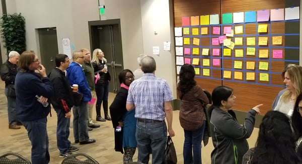 Attendees selecting topics at unconference