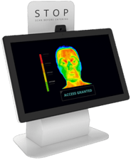 Visitor management kiosk with temperature scanning