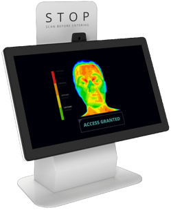 Visitor management kiosk with temperature scanning