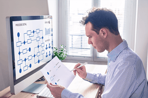 Employee uses space management software for planning