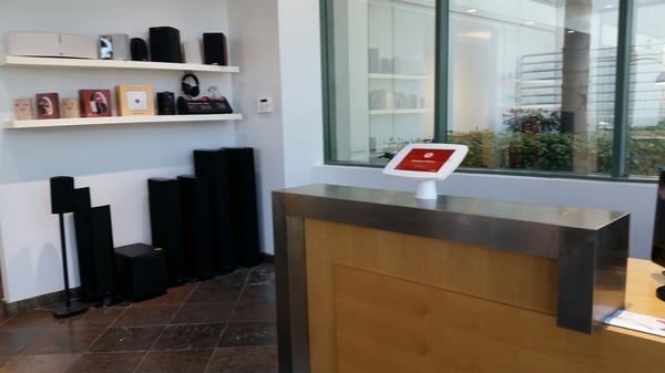 Greetly iPad receptionist being used in a modern office