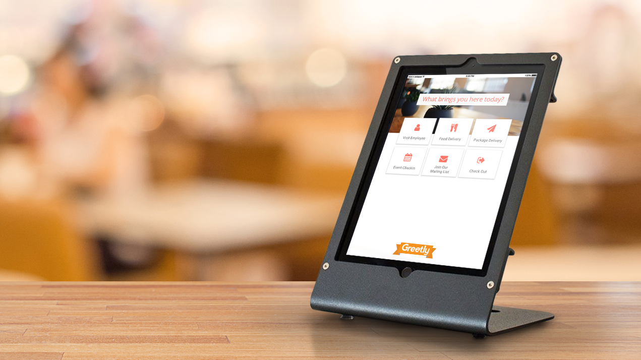 Visitor management system greeting guests