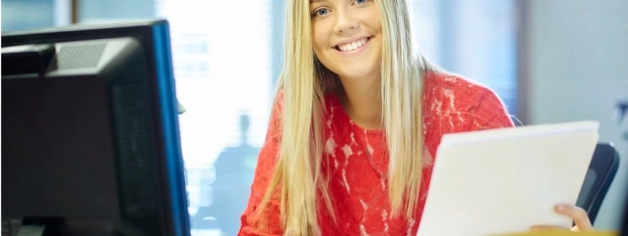 Employee using high tech augmented reality glasses